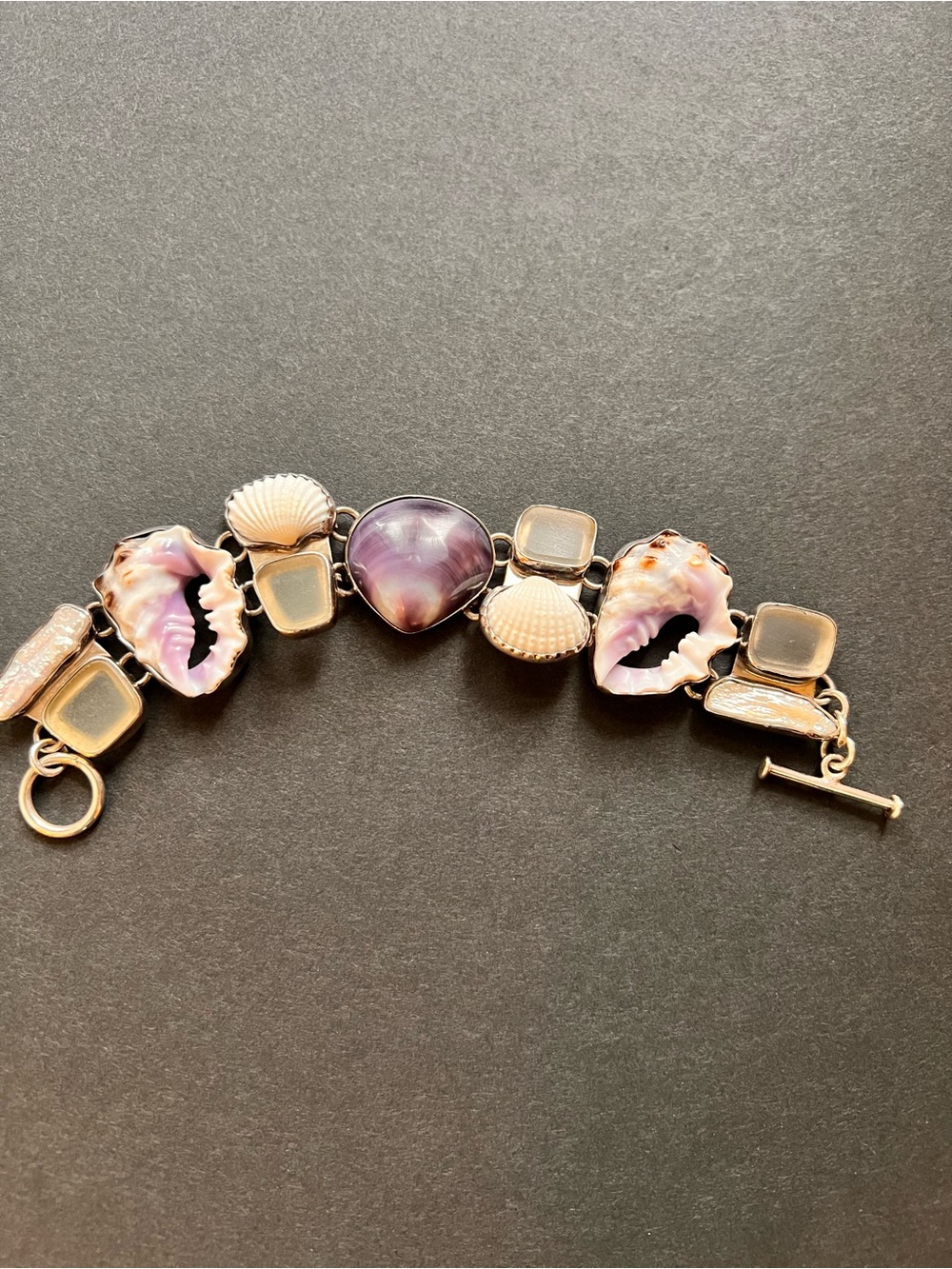 925 Sea Glass & Shells Bezel Set Bracelet
